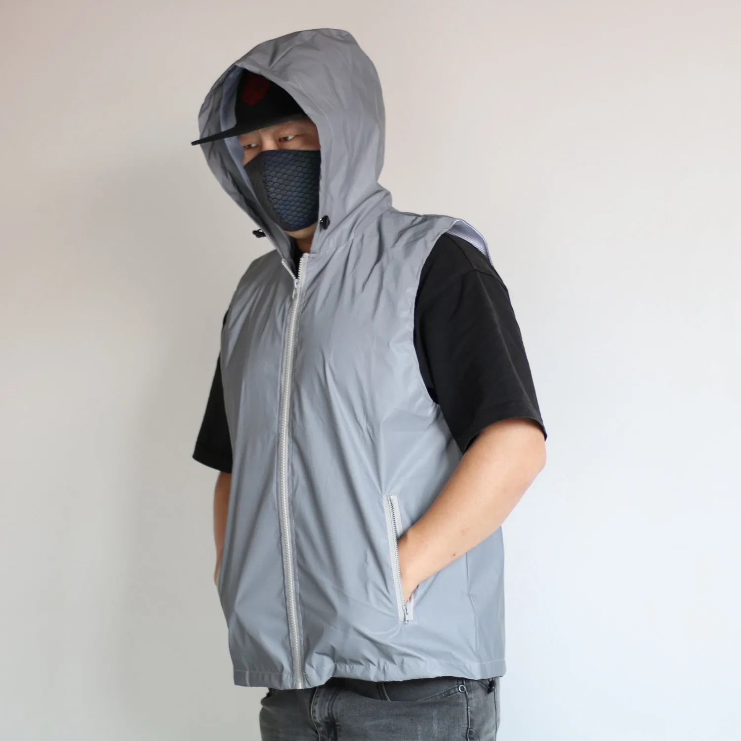 White Reflective Hooded Sleeveless Jackets 6