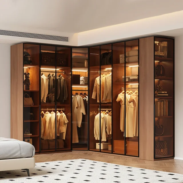 Modern glass wardrobe bedroom household combination storagecabinet L-shaped corner cloakroom closet Furniture forclothes Luxury 3 Modern glass wardrobe bedroom household combination storagecabinet L-shaped corner cloakroom closet Furniture forclothes Luxury 3