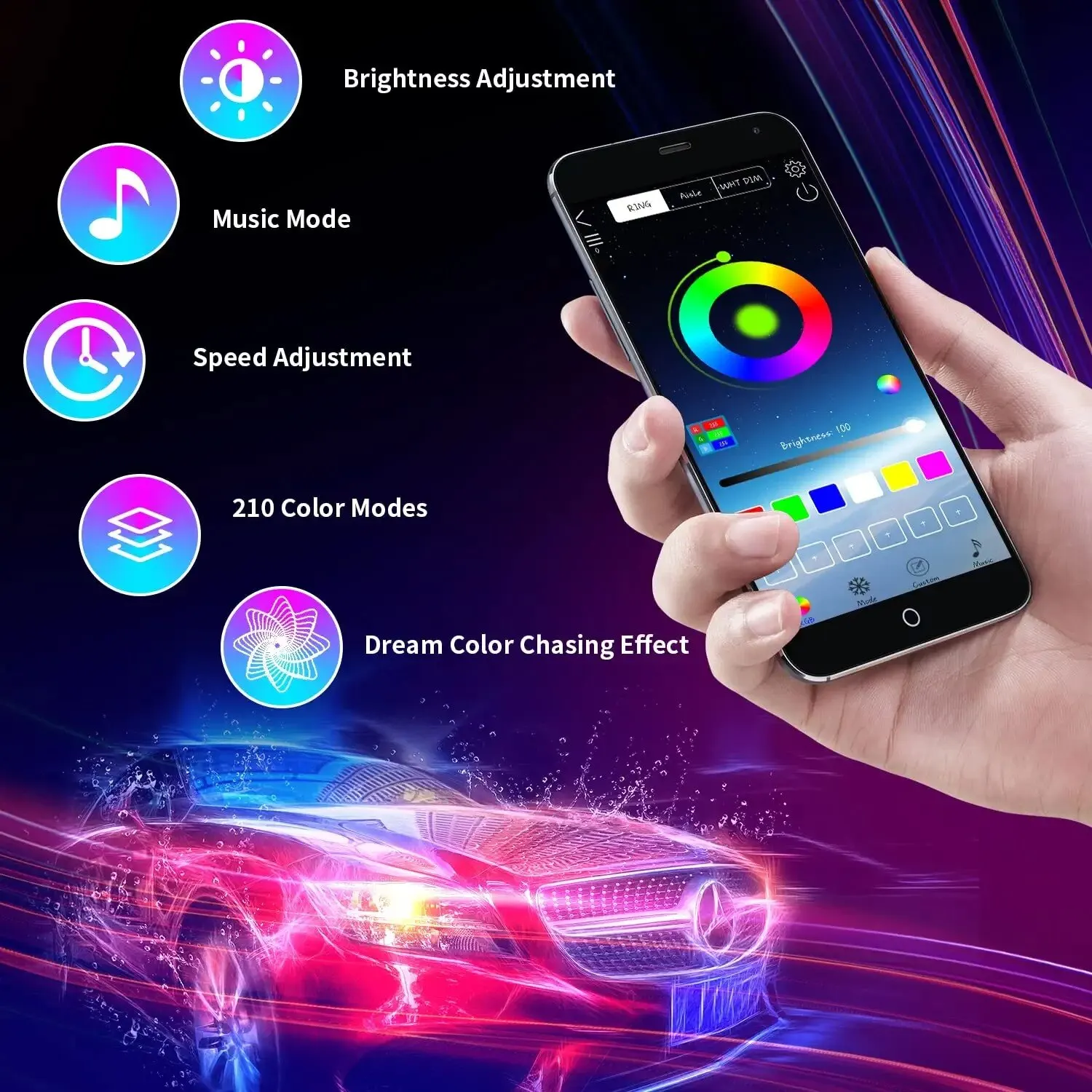 Interior Car Lights Car Accessories Car Led Lights APP Control with Remote  Music Sync Color Change RGB Under Dash Car Lighting with Car Charger 12V 2A  LED Lights for Car (RGB) 