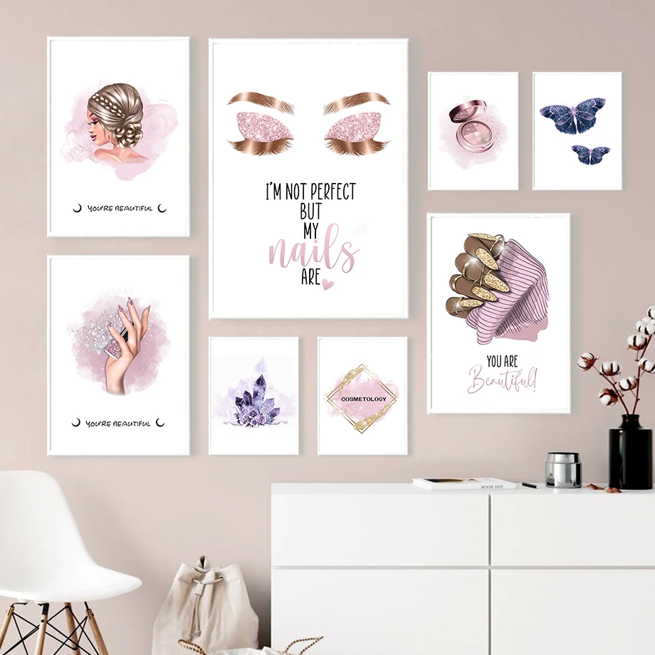 

Nail Polish Make Up Artist Lash Butterfly Wall Art Canvas Painting Nordic Posters And Prints Wall Picture For Beauty Salon Decor