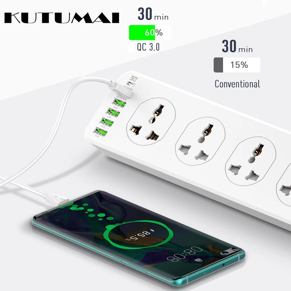 Универсальный сетевой фильтр с USB-портом QC3.0 и поддержкой быстрой зарядки 20 Вт |