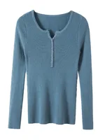 2025 Autumn Winter Button V Neck Sweater Women Basic Slim Pullover Women Sweaters And Pullovers Knit Jumper Soft Warm Tops - Image 6