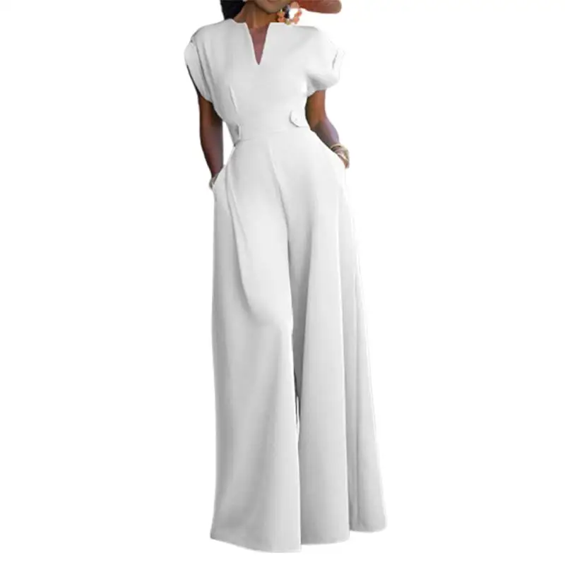 Uoozee 2023 New Women Urban Fashion Solid Color Wide Leg Jumpsuits Cap Sleeve Simple Casual Going Out Jump Suits For Women