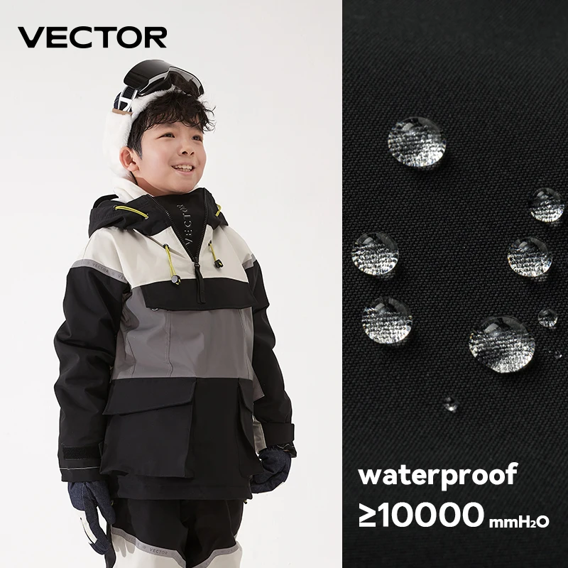 VECTOR Ski Wear Children Hooded Sweater Reflective Boys and Girls Ski Wear Thickened Warmth Waterproof Ski Equipment Ski Jacket 3