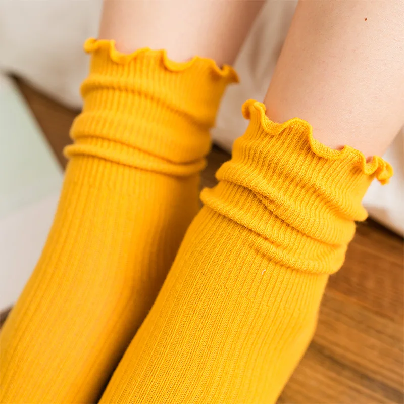 

Sweet Ruffle Cotton Socks Women Candy Color Frilly Lolita Sock Harajuku Japanese Style Princess Soxs Spring Summer Casual Sock