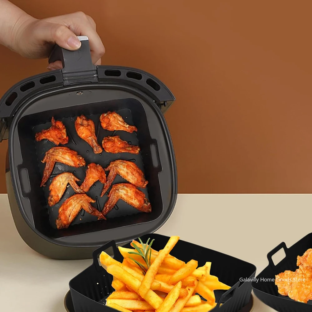 9 Square Silicone Air Fryer Liners - Reusable, Oil-Free, Dishwasher-Safe Baking Tray
