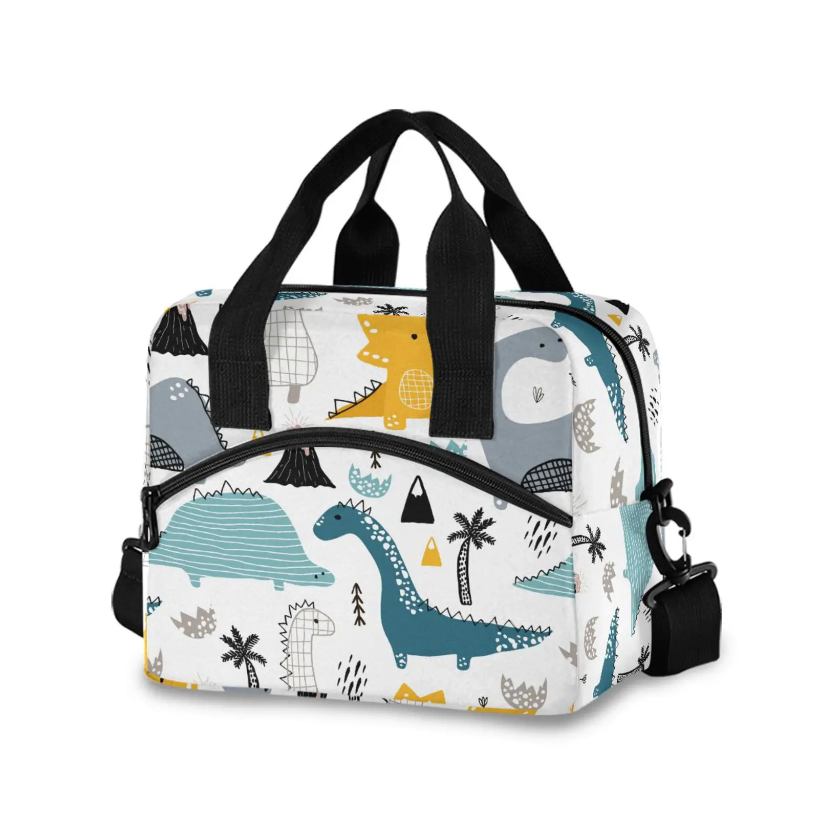 New Portable Lunch Bag Food Thermal Box Dinosaur Print Waterproof Cooler Lunchbox With Shoulder Strap Organizer Insulated Case custom pattern tote lunch bags for women cartoon dinosaur print portable meal bag picnic travel breakfast box office work school