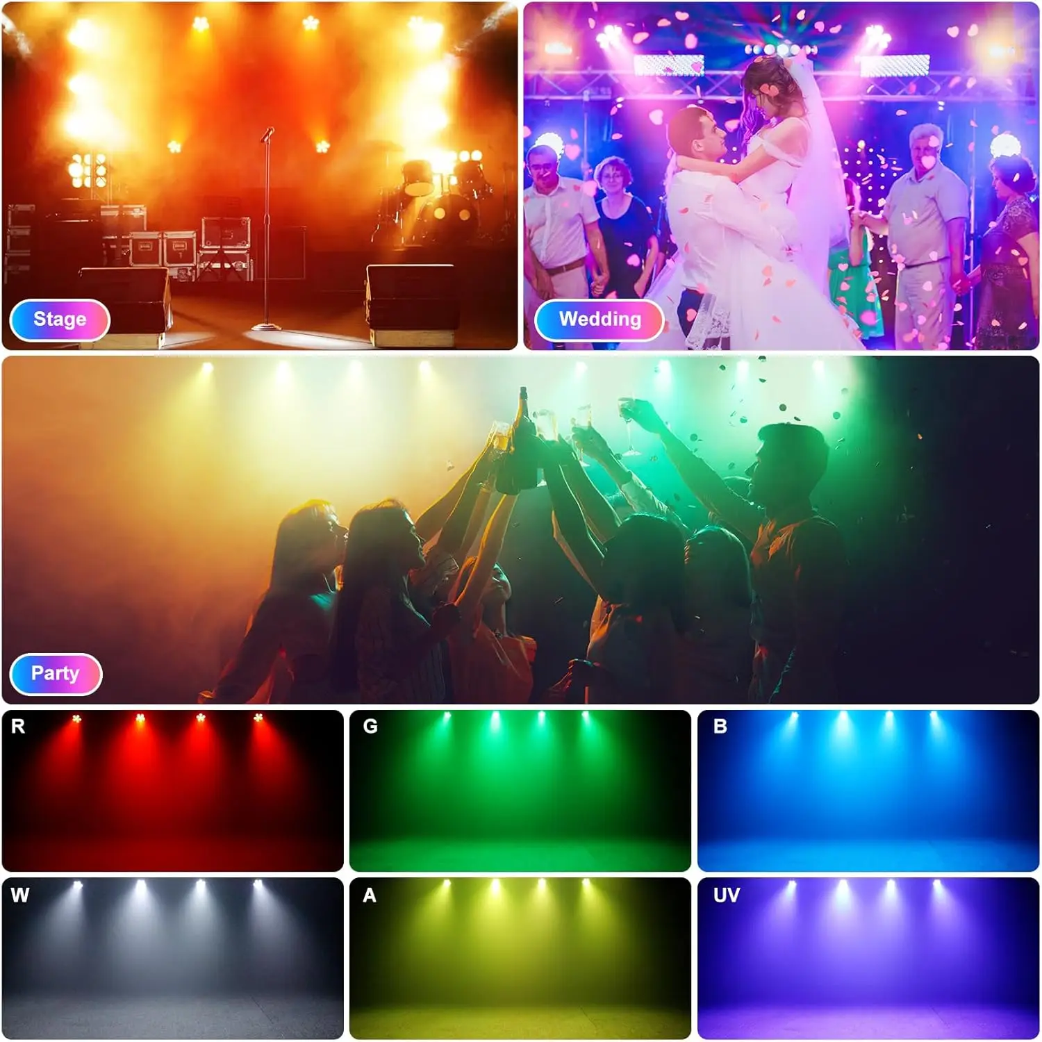 1pcs Rechargeable Par Light, 4*18W RGBWA UV 6 in 1 Battery Powered Light, Wirele