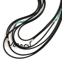Amorcome Unique Design Black Rubber Cord Multilayer Necklace Handmade Natural Stone Long Women’s Necklace Clothing Accessories