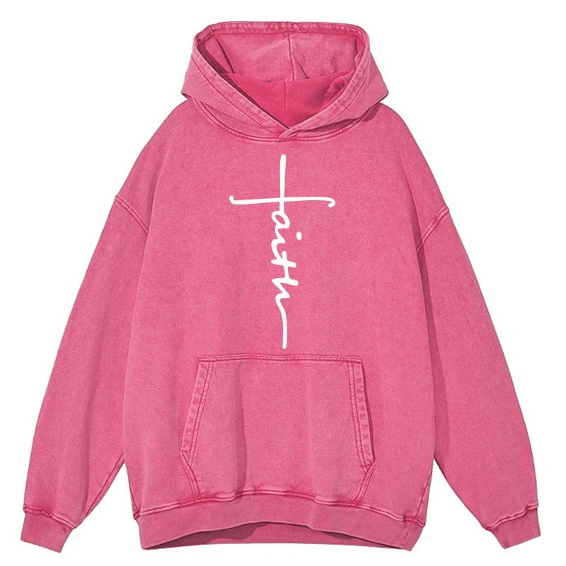 thumbnail image 1 of Sudadera con capucha retro desgastada con letras de fe y cruz para hombre, ropa de abrigo, sudadera holgada 100 % algodón para otoño, sudadera estilo hip hop, 1 of 4