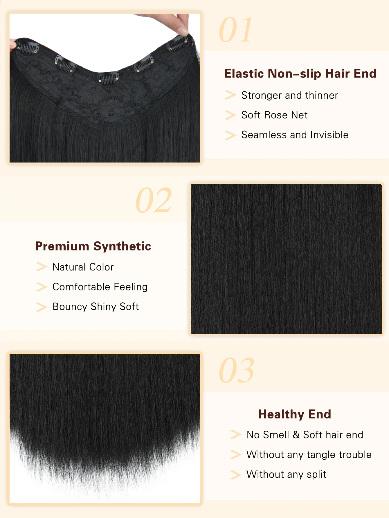Synthetic V Shaped Layered Long Straight Hair Extension for Women