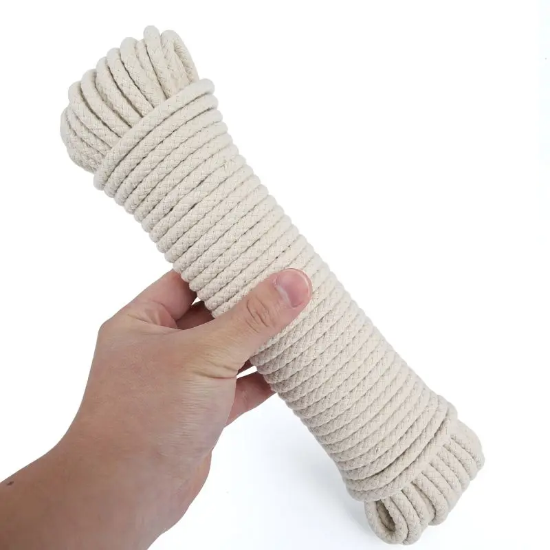 6mmx20m Braided Cotton Rope Macrame Rope Clotheslines DIY Wedding Decor Craft Cord Camping Tying Garden Accessories Outdoor