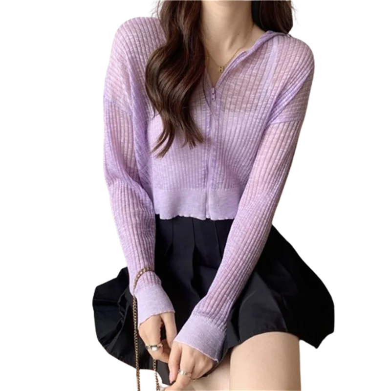 여성용 긴팔 단색 가디건, 여성용 지퍼, 올 매치 옐로우, 한국 스타일, 우아한 빈티지 티, 상의