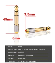 Universal Audio Adapter - 3.5mm to 6.35mm Converter Connector - 10PCS (Silver)