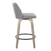 Toriano 26" Contemporary Fixed-Height Counter Stool with Swivel in Light Grey Wood and Grey Fabric with Round Black Metal Footre 3