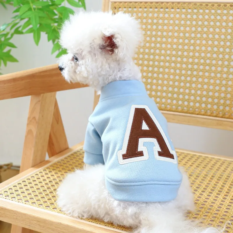 

Dogs Clothing Cat Ribbed Collar Hoodie Cardigan Dog Clothes Light Letter A Blue Jacket Small Autumn Winter Fashion Pet Products