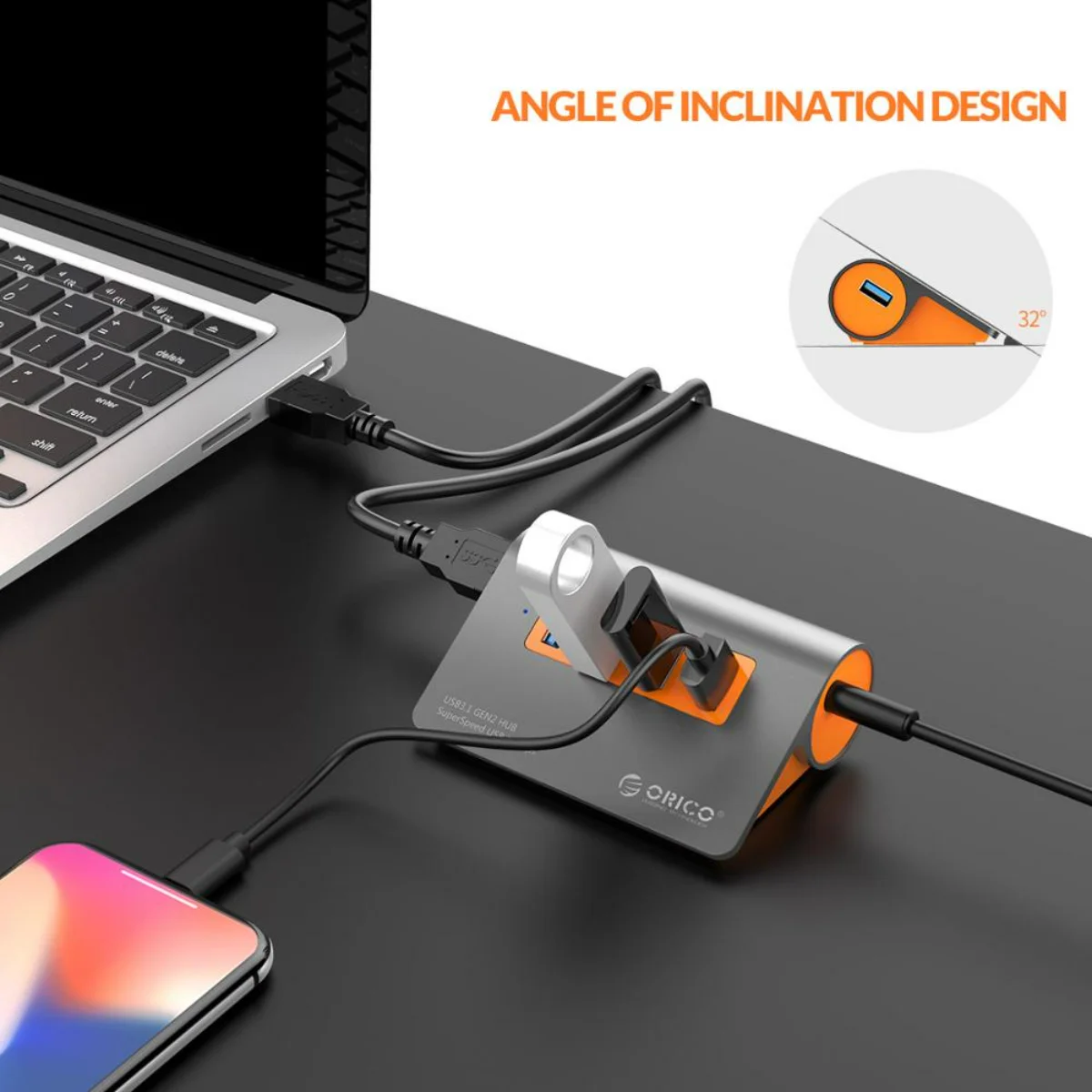 Фото USB-разветвитель ORICO, 10 Гбит/с, с адаптером питания 12 В №2