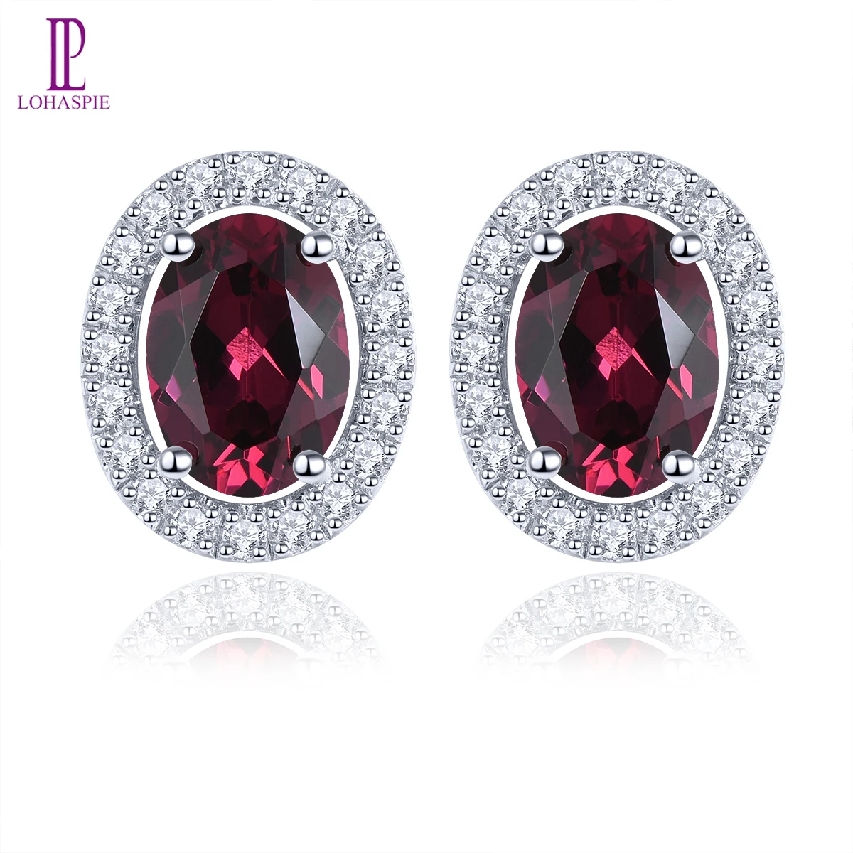 

Lohaspie Natural Rhodolite Garnet Real 9K White Gold 1.9 Carats Genuine Diamond Classic Style Customzied Jewelry Women Gifts