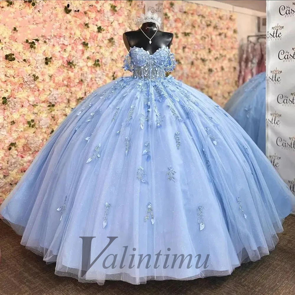 Valintimu Princess Ball Gown Quinceanera Dress Girl Sweetheart Off the Shoulder Appliques Robe Quinceanera Rouge Customized