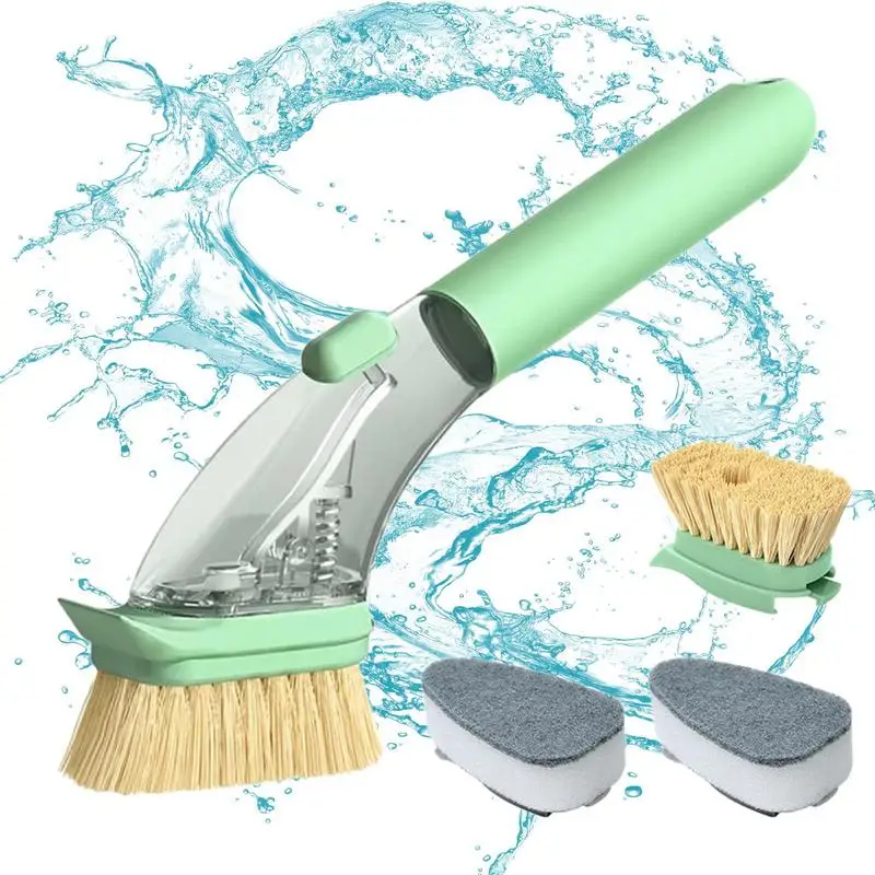

Kitchen Dish Scrubber Household Press Liquid Brush Pan Artifact Automatic Filling Pot Brush Long Handle Sisal Pot Brush For Sink