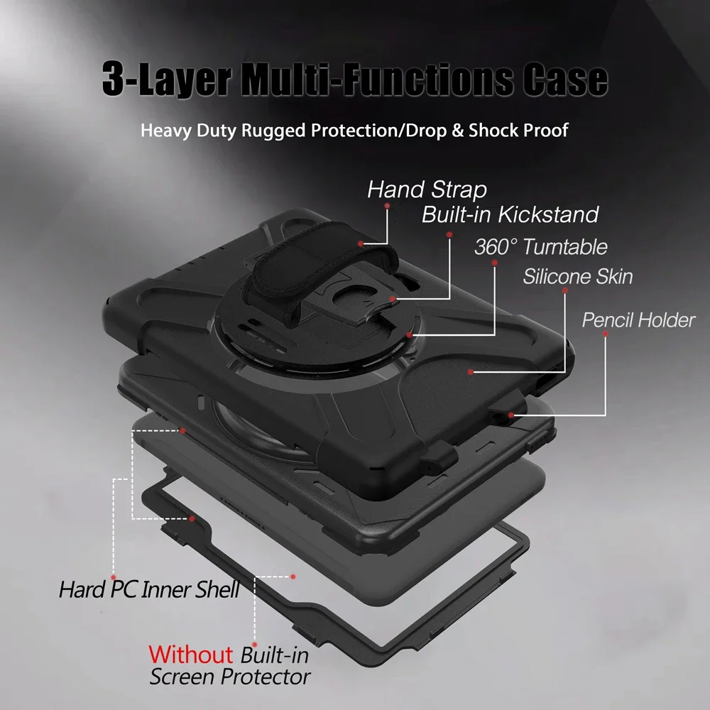 Enhanced Rugged Tablet Case with 360-Degree Rotating Stand and Silicone Shell