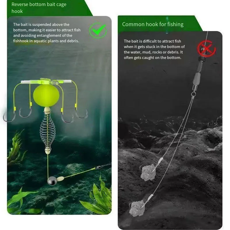 2/1Pcs String Hook Fishing Bait Cage Four Hook Carbon Steel Line Group Feeder Sinker Float Fishing Spring Bait Cage Tools
