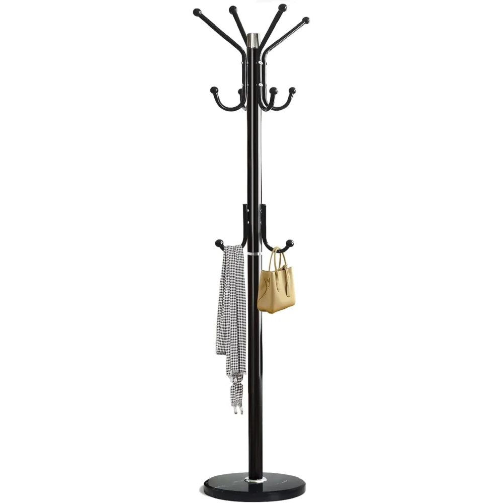 

Modern Metal Coat Rack Freestanding with Natural Marble Base, Sturdy Metal Coat Racks Stand with 11 Hooks