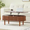 Fluted Lift Top Coffee Table with Hidden Compartment, Fully Assembled Wooden Center Table, Modern Oval Lift Tabletop for Home Li 1