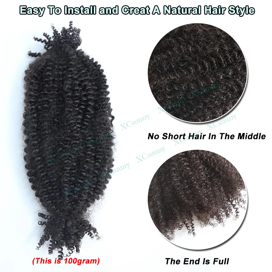 Human Hair Extensions Bulk Human Hair For Twist Afro Kinky Curly Bulk Human Hair For Braiding / Locs / Micro Twist Braiding Kinky