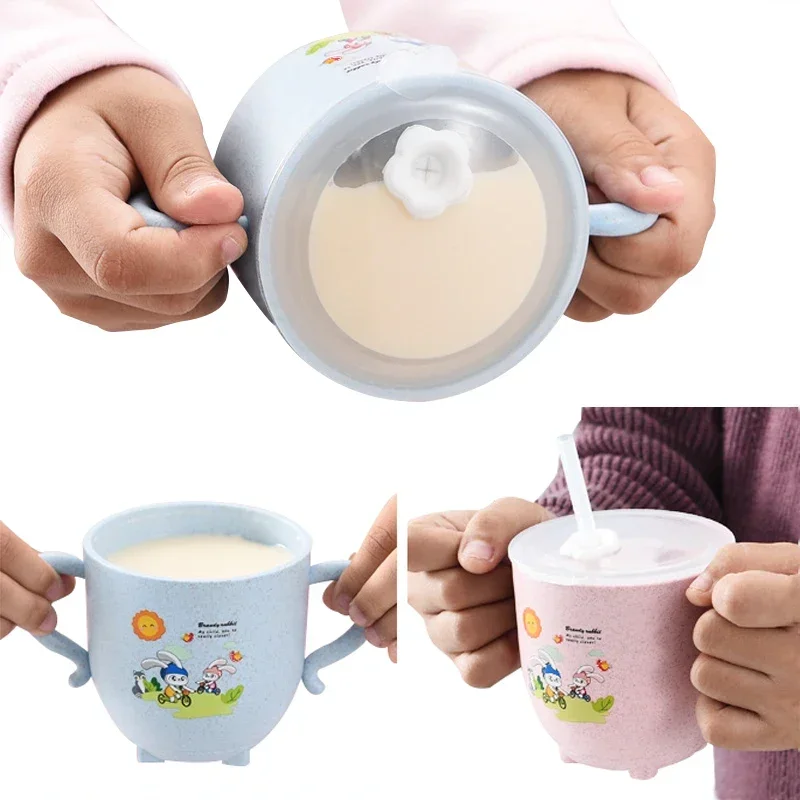 Drinking Cup Water Cup Water Bottle Feeding Cup Baby Learning Cartoon Elephant Shape Leak-proof With Straws