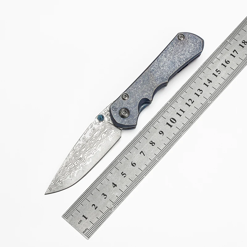 

Portable Folding Knives Inkosi Blue Titanium Handle Damascus Blade Perfect Pocket EDC Tactical Camping Tools Classical Edition