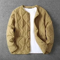 2023 Autumn Winter O-neck Quilted Jacket Men's Versatile  Green  Retro Thickened Coat Men Techwear Button Up Oversize Jacket 2