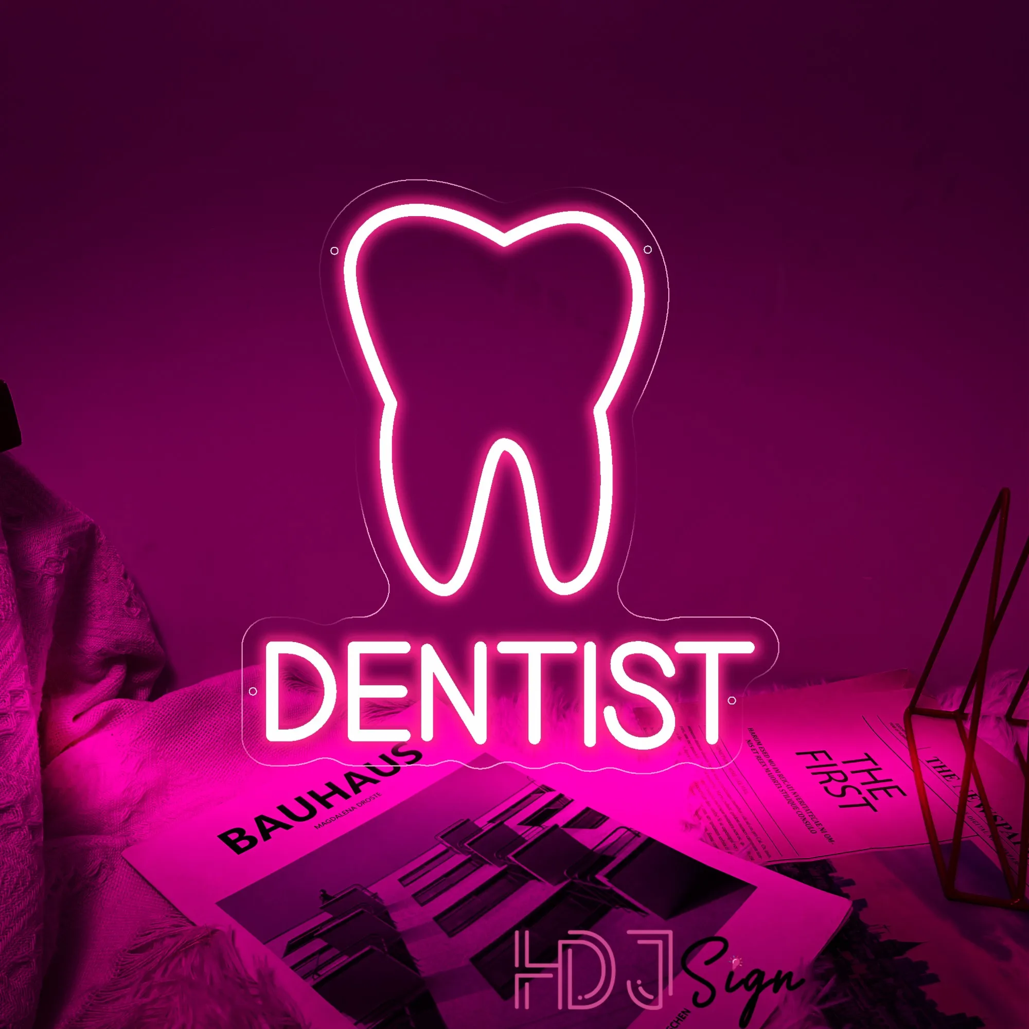 Insegna LED A Forma Di Dente Con Corona - Luce Neon Per Studio Dentistico, Decorazione Da Parete Con Alimentazione USB - Multicolore