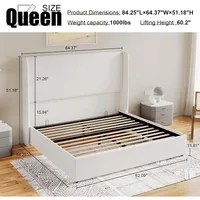 Queen Size Bed Frame Lift Up Storage Beds Linen Beds Frames with Hydraulic Storage/Wingback Headboard, Queen Bed Frame 2