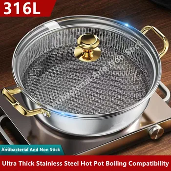 Pentola per zuppa in acciaio inossidabile da 30 cm Wok antiaderente a nido d'ape con coperchio Padella per uso domestico Fornello a induzione Stufa a gas Pentola calda universale 1