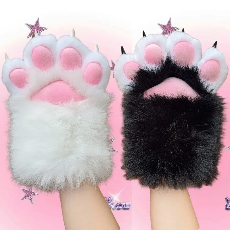 Gants Longs En Forme De Patte De Chat 3D - Fourrure Douce Avec Griffes - Accessoire Cosplay, Halloween, Lolita - Taille Unique