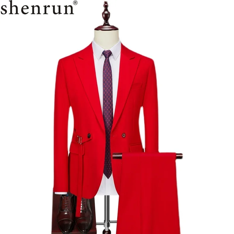 

Shenrun Men Suits Fashion Causal Wedding Groom Party Prom Stage Costume Solid Color Blazers Peak Lapel Double Breasted Jackets