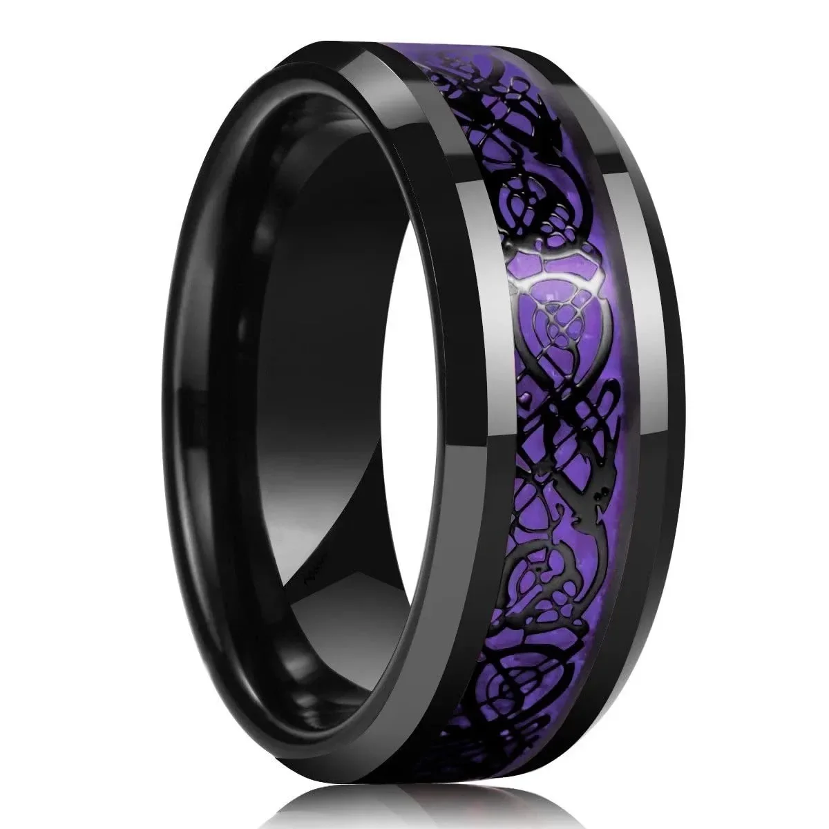 Wedding Rings 30 Colors 8MM Men Women Stainless Steel Celtic Dragon Inlay Carbon Fiber