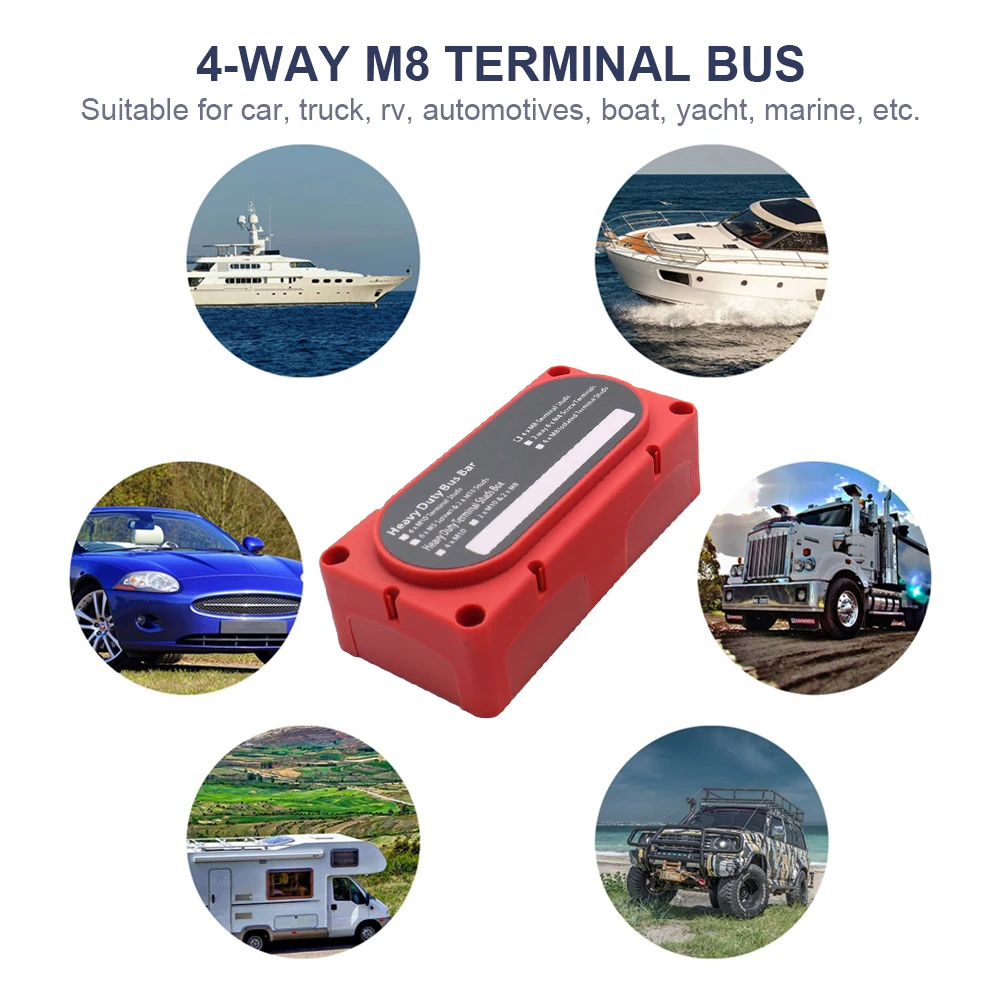 M8 Bus Bar Box Board 48V 300A 4 Way High Current Busbar Cable Organizer Box Boat Auto Max Connection Amplifier Power Case Parts bus bar box