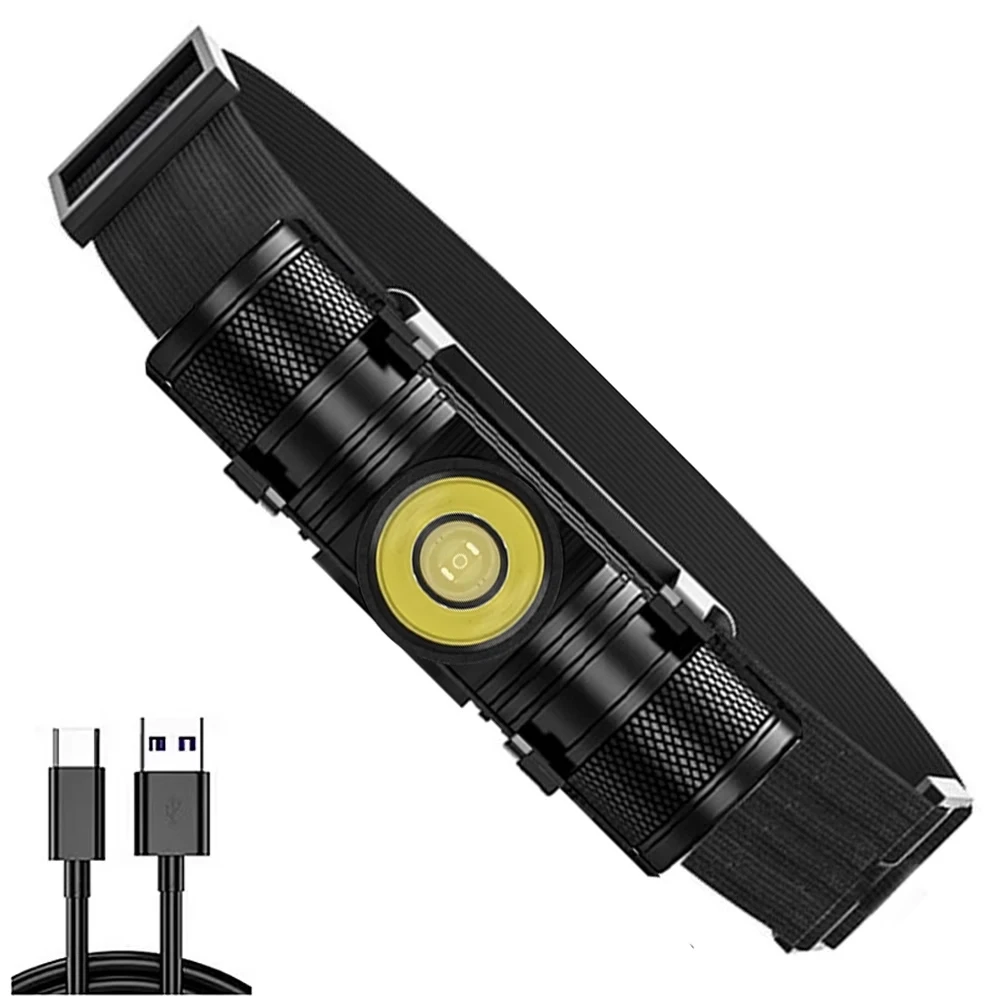 Oppladbar led-hodelykt usb-c ultrasterk vanntett 5 moduser_voghion.com