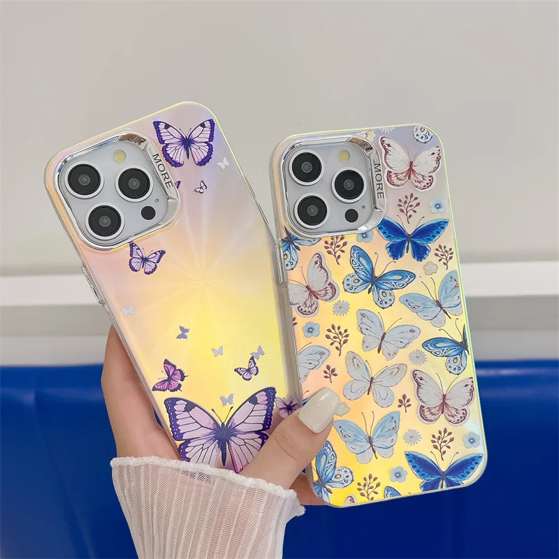 Luksuzna galvanizirana laserska maska za telefon s leptirom za iPhone 16 15 14 13 Pro Max, otporna na udarce, tvrda PC mat stražnja maska_voghion.com