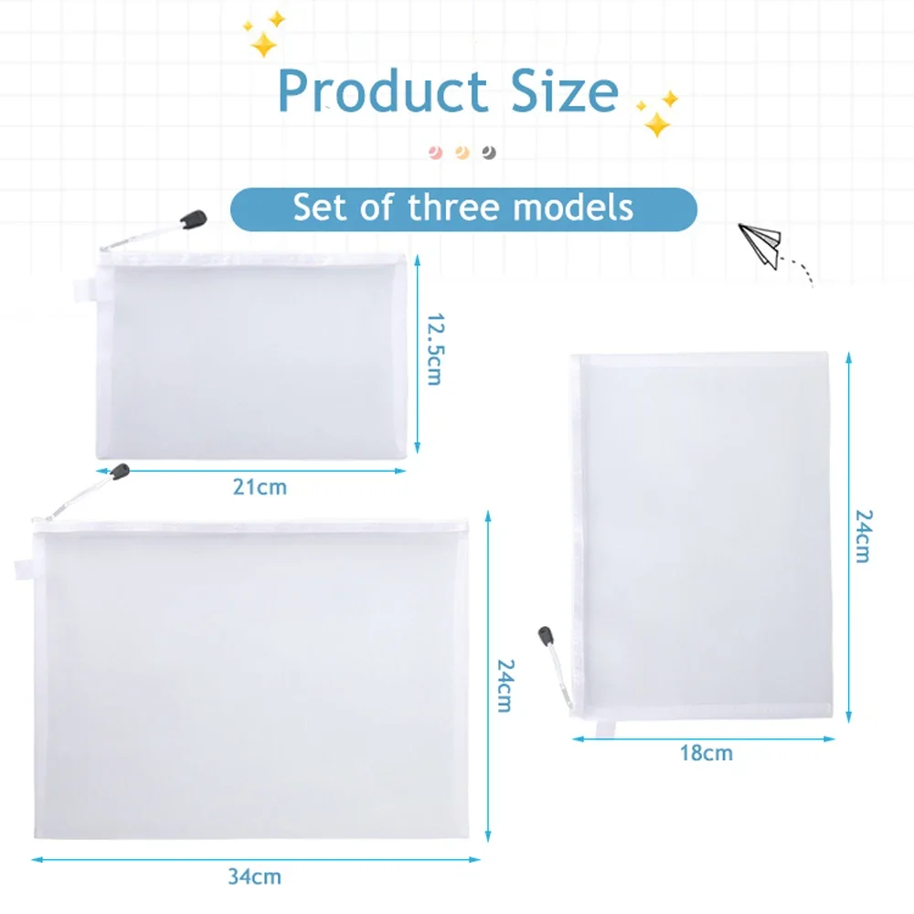 Document Bag Storage Bag File Folder Organizer Bag Organizer Storage Organizer 3Pcs File Folders A4 A5 A6 Document Storage Bag Nylon Mesh Zipper Pouch Test Stationery Office School Supplies