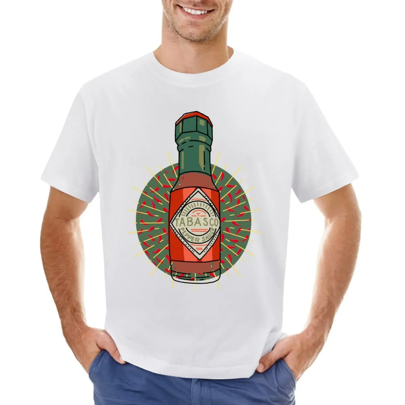 Hot Stuff - Chili Tabasco Sauce-Piccante Fire Pepper T-Shirt Summer Top Cute Top Blacks Customizeds Workout Shirts For Men
