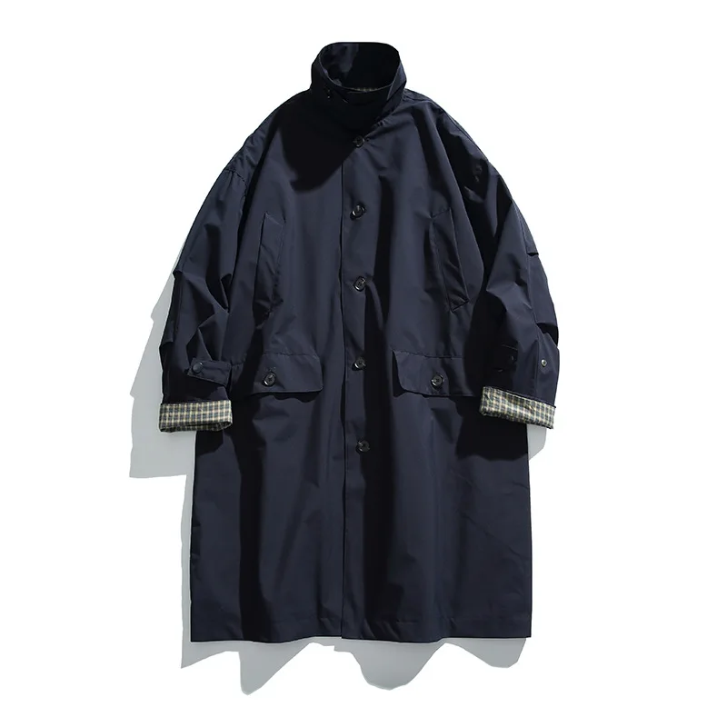 Japanese Style Autumn Trench Coat While Daily Casual Luxury Stand Up Collar Jacket Outwear Loose Windbreaker for Men and Women
