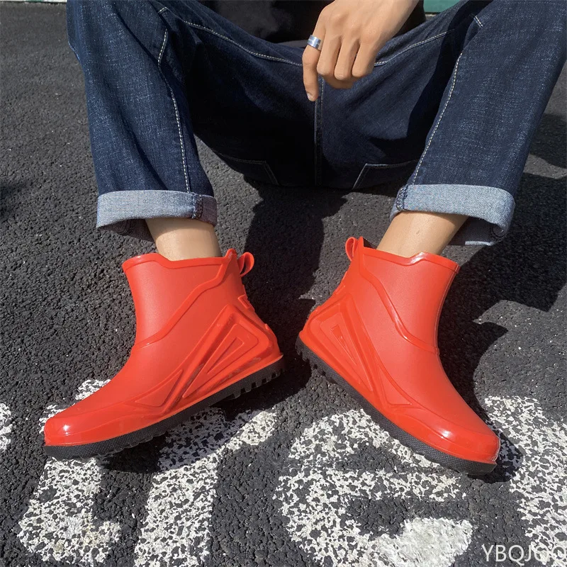2022 Red Bottom Low Rain Shoes Men Waterproof Slip On Loafers Rain