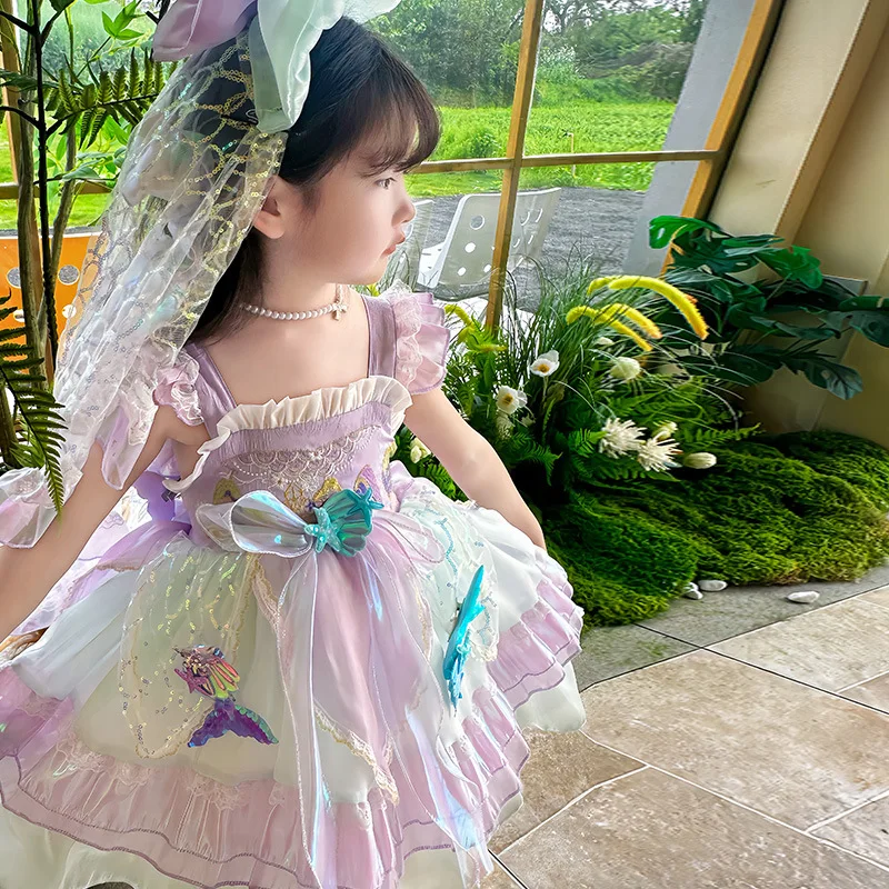 Summer new fashion little girl mermaid Lolita Princess baby bow suspender dress