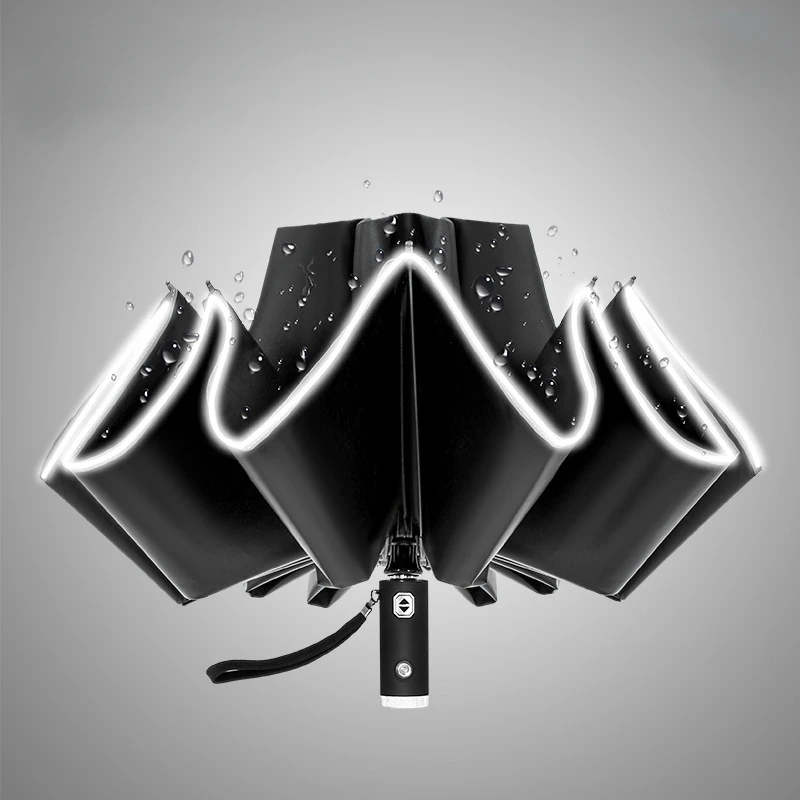 UV Umbrella 10 Bone Reverse Folding Umbrella with LED Light Reflective Strip Car Parasol Fully Automatic