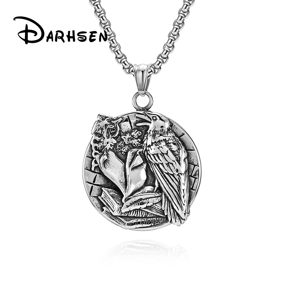 

DARHSEN Male Men Bird Round Pendant Statement Necklace Black Silver Color Stainless Steel Fashion Jewelry Christmas Gift