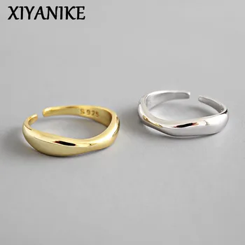 XIYANIKE Silver Color Irregular Wave Rings Trendy Simple Geometric Handmade Jewelry for Women Couple Size 17mm Adjustable 1