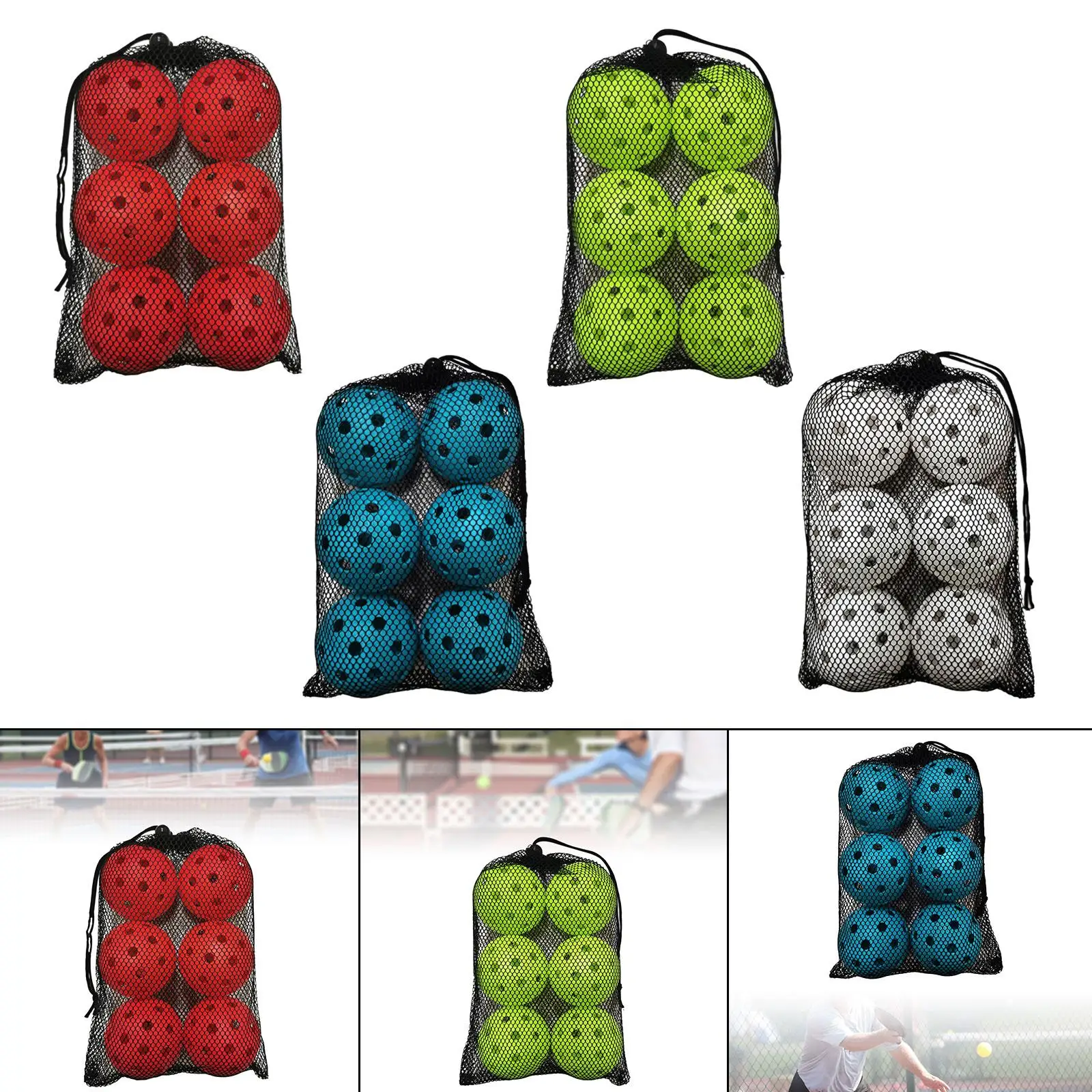 6x Pickleball Balls Durable 40 Holes Pickle Balls for Outdoor Courts Practice